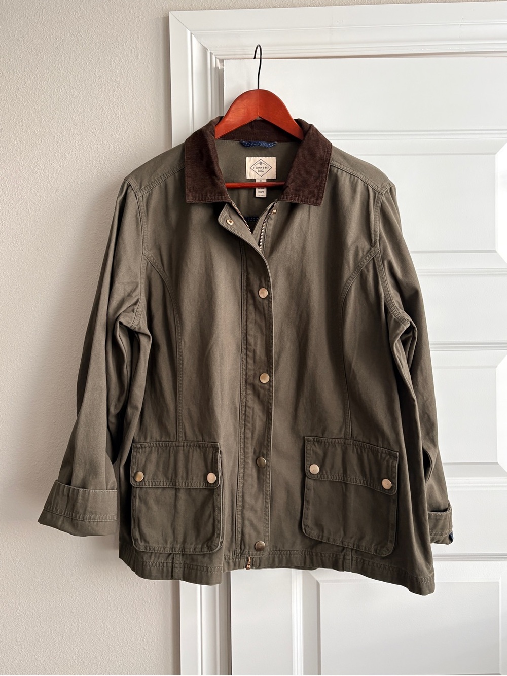 St. John's Bay NWOT Olive Green Utility Jacket with Brown Corduroy Collar XL